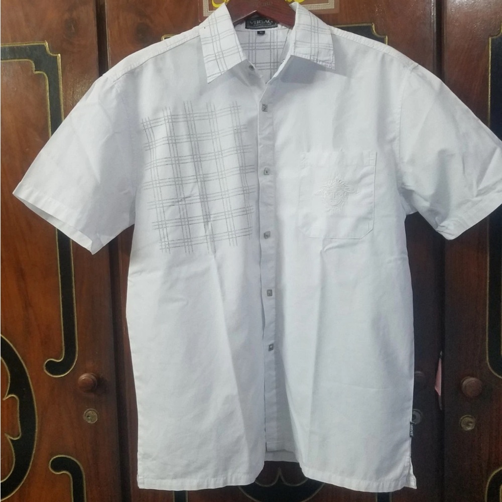 Versace White Plaid Accent Men's Shirt xl